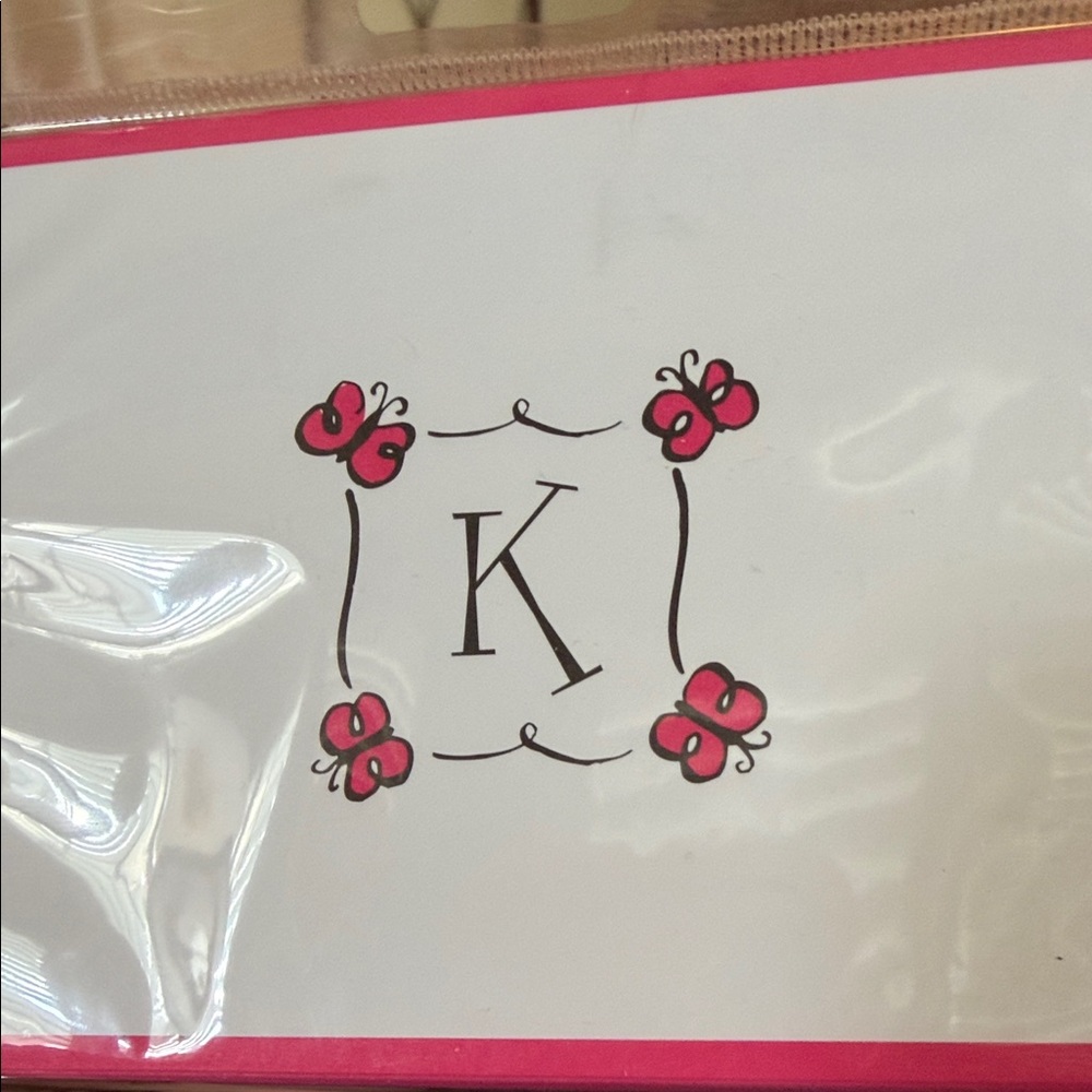 Pink and White Monogrammed K Stationery Set